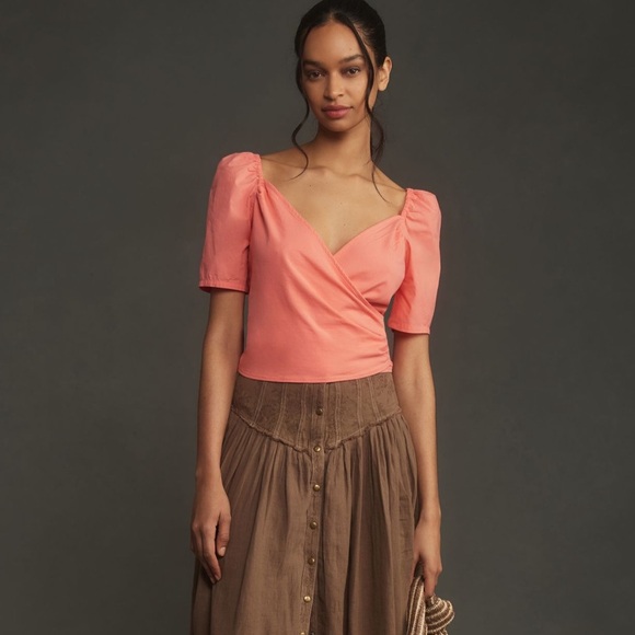 NWT By Anthropologie Puff-Sleeve Wrap Top - Picture 4 of 8